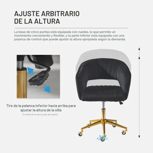 Miniatura 5 de Nrizc Silla de escritorio de oficina de terciopelo, sillas de escritorio tapizadas para oficina en casa con ruedas giratorias ajustables, silla