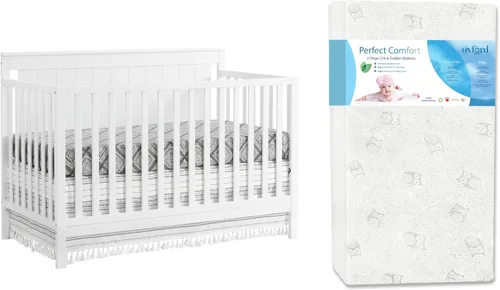 Oxford Baby Lazio - Juego de 2 cunas convertibles 4 en 1 para bebé, color blanco nieve, certificado GreenGuard Gold Perfect Comfort, colchón para