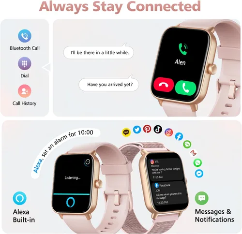 Miniatura 3 de Relojes inteligentes para mujer, rastreadores de fitness Alexa de 1.85 pulgadas con llamadas y SMS, frecuencia cardíaca, SpO2, monitor de estrés