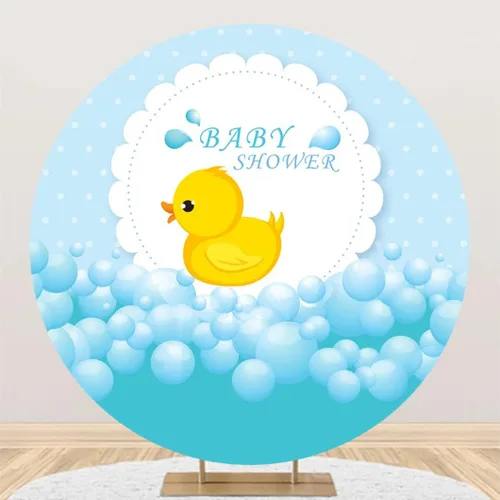 Diámetro 7.5 pies - Cubierta redonda para telón de fondo para baby shower, lindo pato amarillo para tomar baño, fondo de fotografía para niños,