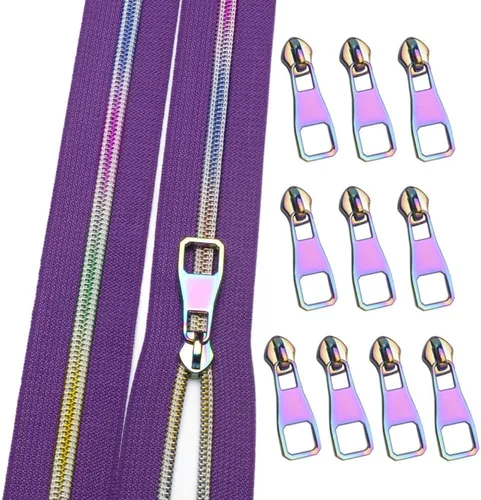 Miniatura 11 de Cremallera por Yarda 5# - Bobina Metálica de Nailon para Coser, Tapicería Plateada de 5 Yardas con 10 Tiradores de Oro Blanco para Manualidades