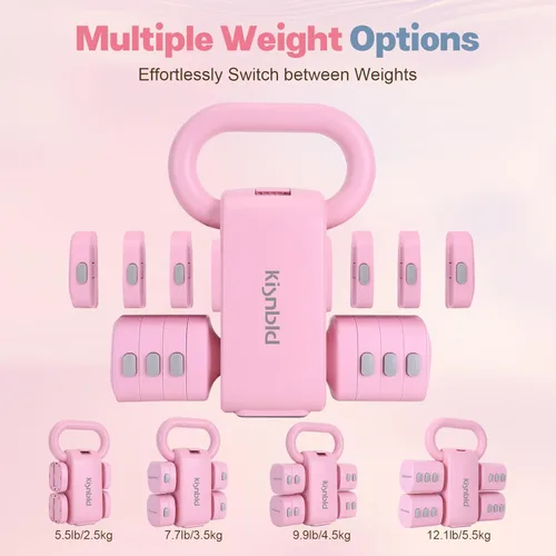 Miniatura 3 de kisnbld Juego de mancuernas ajustables de 2, juego de 4 en 1 de pesas libres para mujeres con ajuste rápido, cada juego de pesas de mano de 2 libras