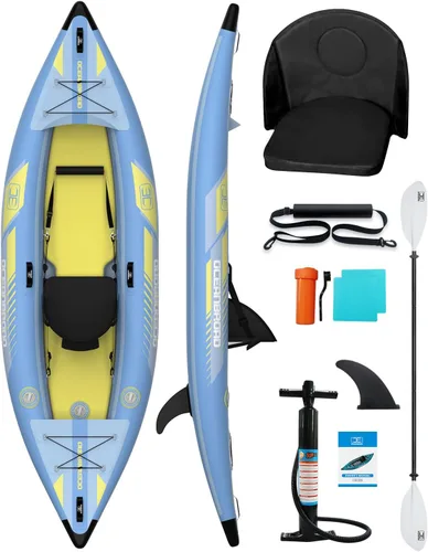 Miniatura 7 de OCEANBROAD Kayak Inflable Sit-in (SIN HIN), Kayak Inflable para 1 Persona/2 Personas para Adultos con Remo, Asiento de Kayak, Pedal, Bomba de Mano
