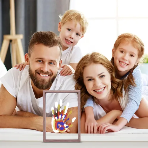 Miniatura 7 de CHERRY CHEERS Kit de huellas de manos familiares, marco de madera de recuerdo para manualidades, juego de regalo sin fin, pinturas no tóxicas, hojas