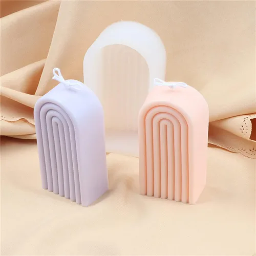 Moldes geométricos de arco iris para velas, molde de silicona en forma de U a rayas, moldes epoxi de líneas abstractas para hacer velas y hornear,