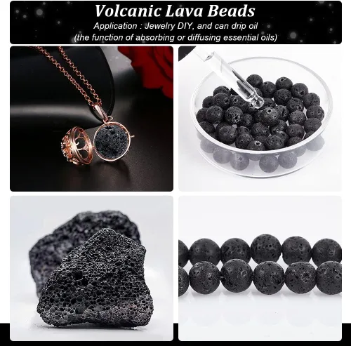 Miniatura 4 de PH PandaHall 470 cuentas de lava de 0.315 pulgadas (0.315 in), cuentas espaciadoras de lava negra natural, cuentas espaciadoras de lava negra, Negro