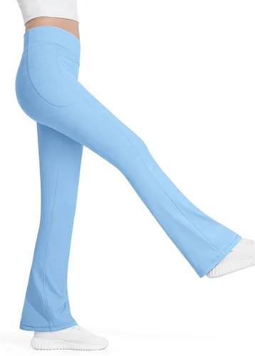Miniatura 3 de HASMES Leggings acampanados para niñas con bolsillos, parte inferior acampanada, cintura alta, pantalones de yoga para danza, ropa deportiva