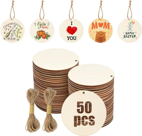 Miniatura 12 de 50 etiquetas cuadradas de madera, rebanadas de madera cuadradas sin terminar de 3 x 3 pulgadas, rebanadas de madera cuadradas en blanco con 50pcs 3
