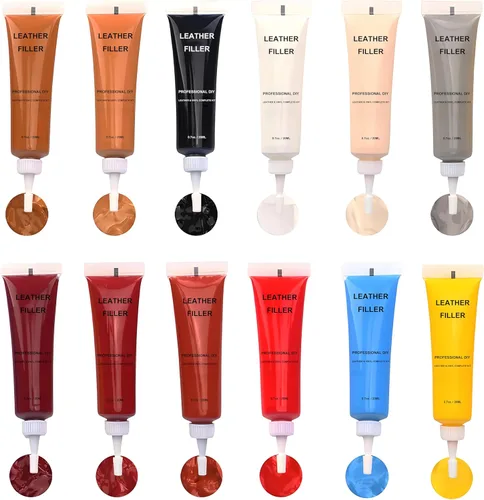 Kit de reparación de cuero Kenbry para muebles, kit de reparación de vinilo de 12 colores para sofá, asientos de coche, chaqueta, cinturón, bolso,