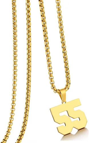 Miniatura 190 de Collar de Número Dorado para Hombre, Cadena de Acero Inoxidable con Colgante de Número para Atletas, Joyería Deportiva Personalizada para Niños