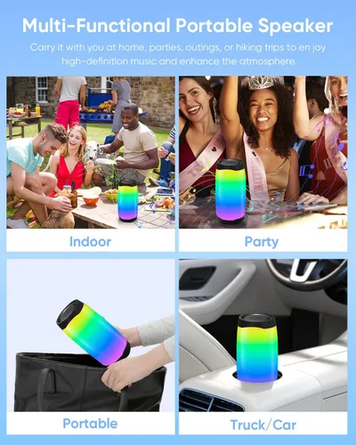 Miniatura 3 de Altavoz Bluetooth portátil con luces LED que cambian de color, función TWS, soporte de tarjeta TF/USB/AUX, sonido estéreo HD, altavoz de Navidad