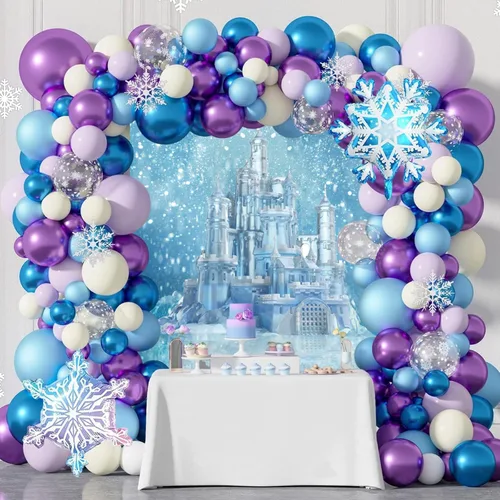 Miniatura 4 de Yeele Fondo de fotos de castillo de hielo, 5 x 7 pies, diseño de castillo azul, fondo de fotografía de castillo azul, para fiesta de cumpleaños