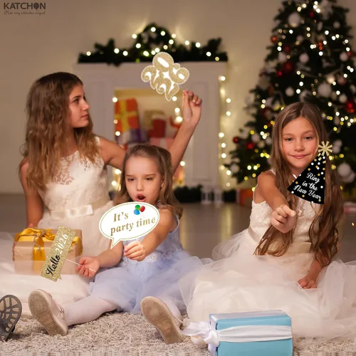 Miniatura 8 de Katchon, Accesorios para cabina de fotos de Año Nuevo con purpurina – Paquete de 35 Accesorios de cabina de fotos NYE para suministros de fiesta