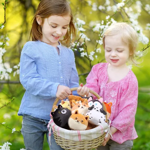 Miniatura 7 de Halloscume Juego de 18 mini animales de peluche a granel de gato cachorro de 3.15 pulgadas, juguetes para gatitos y perros, juego de llaveros
