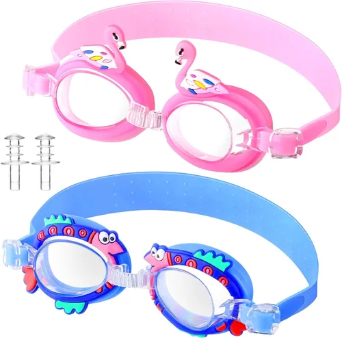 Miniatura 8 de Foaincore 2 pares de gafas de natación para niños pequeños, antiniebla, UV, con tapones para los oídos, para niñas y niños de 3 a 9 años