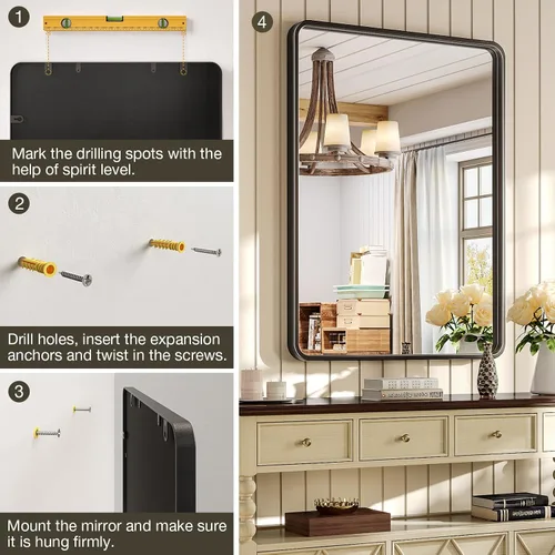 Miniatura 5 de Brightify - Espejo rectangular para pared de baño de 24x30 pulgadas con marco de metal negro, espejo moderno de tocador para baño, montaje vertical