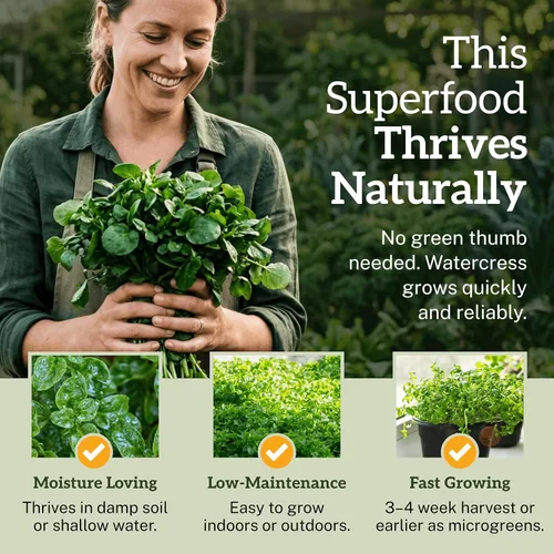 Miniatura 4 de TKE Farms & Gardens - Semillas de berro para plantar, más de 1500 semillas autóctonas sin OMG, cultiva un superalimento rico en nutrientes, fácil