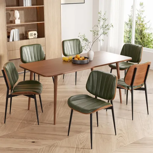 Miniatura 34 de Silla de comedor, sillas de comedor modernas de mediados de siglo, sillas de cocina tapizadas de piel sintética con respaldo de madera curvada