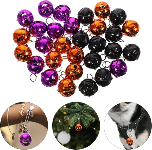 Miniatura 9 de Campanas de calabaza de Halloween, cascabeles pequeños de metal para decoración de fiestas, suministros de manualidades con sonido claro, mini
