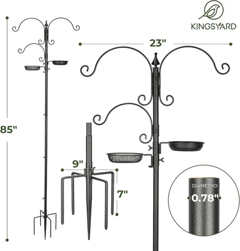Miniatura 5 de Kit de estación de alimentación para pájaros Kingsyard - poste de comedero de 85 pulgadas con base de 5 puntas, soporte de comedero para pájaros