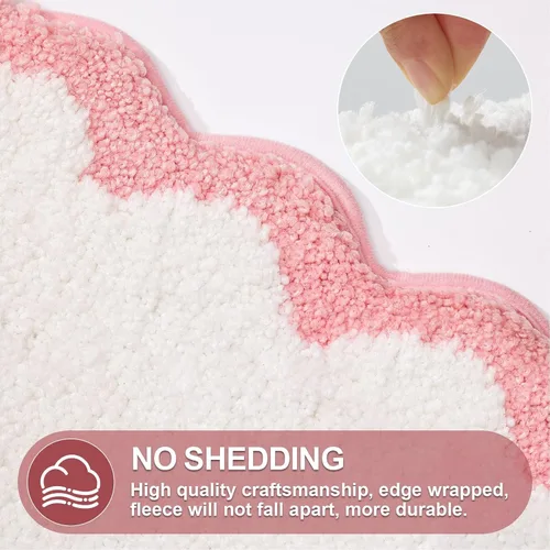 Miniatura 6 de ORTIGIA Pequeña y Linda Alfombra de Baño con Volados, Alfombras de Baño de Microfibra de Lujo en Blanco y Rosa, Antideslizante, Lavable, de Secado