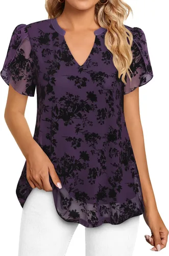 Miniatura 2 de Bebonnie Blusas de verano con volantes de manga corta para mujer, blusas elegantes florales