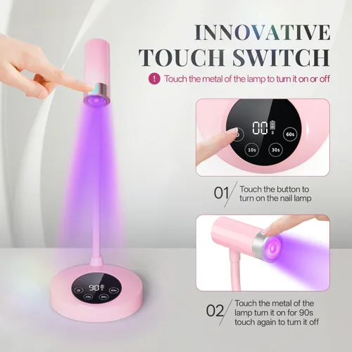 Miniatura 2 de krofaue Lámpara UV para Uñas de 12W - Secador de Uñas Profesional con Sensor Automático con 4 Temporizadores, Botones Táctiles Luz UV Recargable