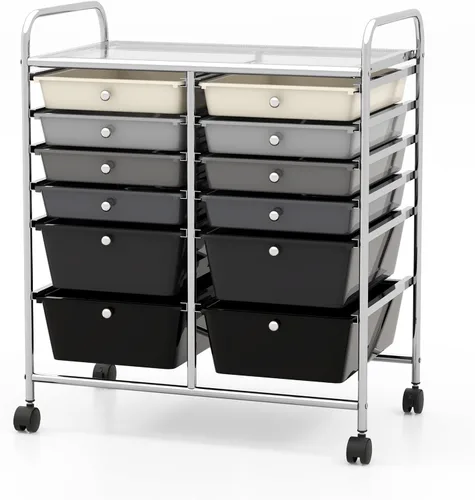 Miniatura 17 de COSTWAY Carrito de almacenamiento rodante con 4 cajones, carrito de almacenamiento de plástico y organizador con 4 cajones extraíbles, carrito