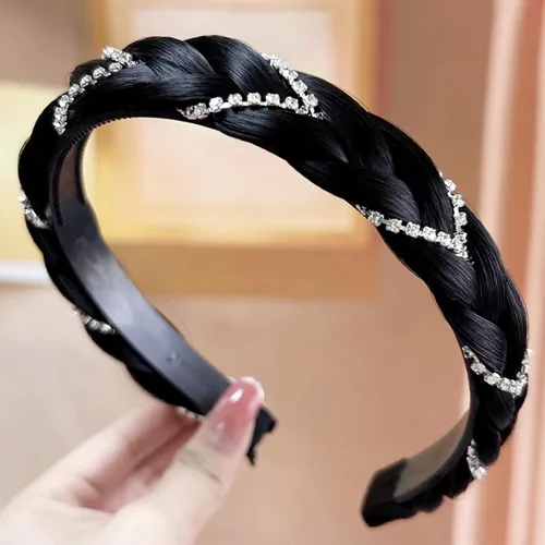 Miniatura 16 de Diadema de 4 hebras de cabello sintético trenzado, diadema trenzada con dientes, accesorio de belleza, diadema elástica para mujer (marrón oscuro)