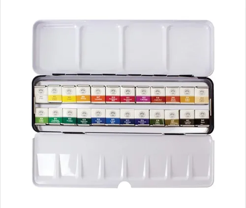 Miniatura 7 de Mungyo Profesional Juego de Acuarelas de Tamaño Media Pastilla en Estuche de Lata/Paleta de Mezcla Integral en la Tapa (48 Colores)