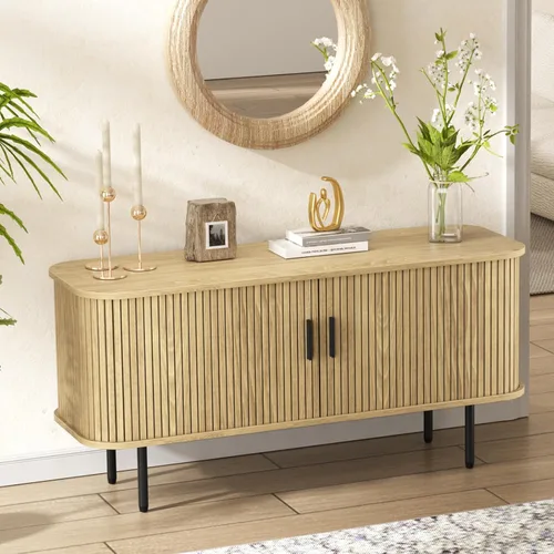 Miniatura 13 de FiveWillowise Gabinete de Bar de Café Negro con Almacenamiento, Gabinete de Licores y Vinos Acanalado con Puertas Corredizas, Portavasos