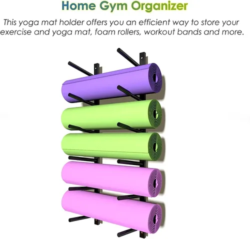 Miniatura 4 de Estante de almacenamiento para esterilla de yoga de 6 niveles, soporte de rodillo de espuma de hierro forjado para estudio de gimnasio en casa