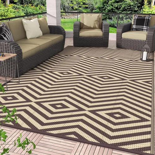 Miniatura 19 de GENIMO Alfombra de exterior impermeable de 5 x 8 pies, alfombras reversibles, alfombra de área, alfombra de plástico para exteriores, alfombra Negro