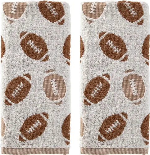 SKL Home Juego de 2 toallas de mano de Jacqaurd de fútbol otoño/otoño, 100% algodón, 2 piezas, para baño, cocina, bar y regalo, color marrón