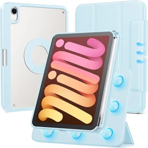 Miniatura 21 de SPARIN Funda para iPad mini 7 A17 Pro 2024/iPad Mini 6 2021 de 8.3 pulgadas, cubierta magnética desmontable, soporte vertical/horizontal con soporte