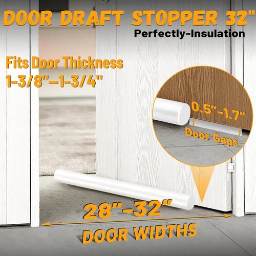 Miniatura 6 de MAXTID Tope de Corriente Debajo de la Puerta Blanco de 32 Pulgadas, Sello de Puerta para Desmontaje de Clima, Barrido de Puerta para Puertas