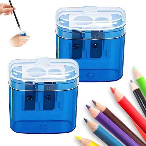 Sacapuntas con tapa, sacapuntas manual de mano de doble agujeros para lápices estándar y jumbo, sacapuntas compacto y lindo para niños, adultos,