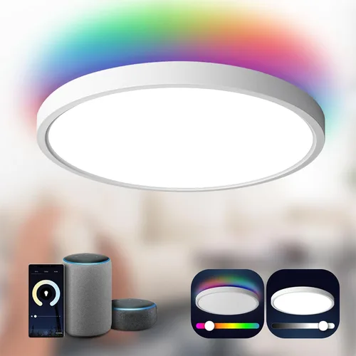 Miniatura 9 de TALOYA Lámpara de techo inteligente de 10 pulgadas de montaje empotrado LED con luz nocturna RGB, compatible con Alexa Google Assistant, lámpara