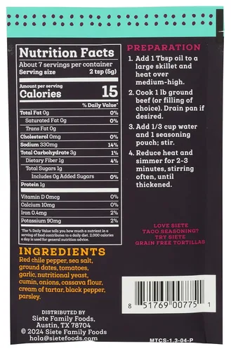 Miniatura 2 de Condimento Siete Suave para taco Paleo, sin conservadores, aprobado para dieta Whole 30 (paquete de 1).