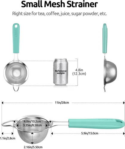 Miniatura 2 de U-Taste Colador de Malla Fina Pequeño: Acero Inoxidable 18/8 de 3.35 pulgadas, Tamiz de Cocina para Alimentos de 30 Mallas con Mango de Silicona