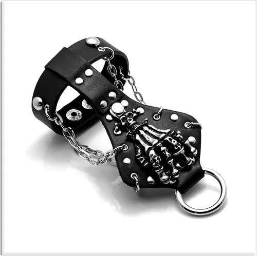 Miniatura 4 de Xusamss Punk Rock Alloy Skull Hand Rivet Chain Cuff Bracelet,7"-8