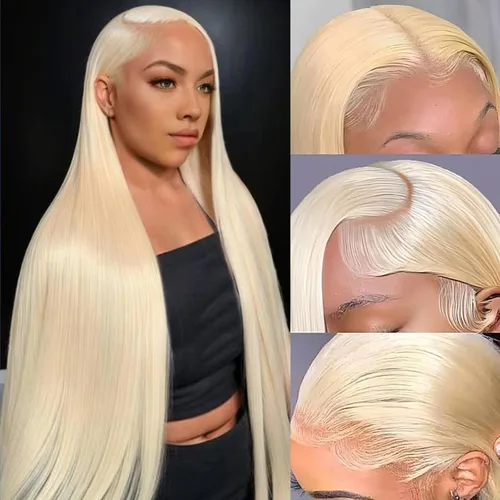 Miniatura 25 de Peluca de encaje frontal 613, cabello humano, 30 pulgadas, onda corporal, peluca frontal de encaje HD, rubia, predepilada, sin pegamento, densidad