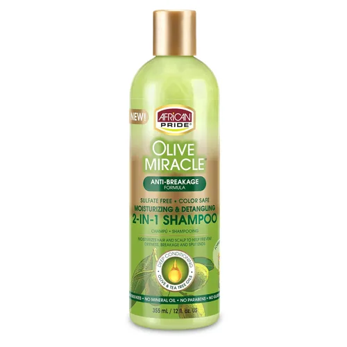 African Pride Olive Miracle - Champú y acondicionador 2 en 1, hidratante y desenredante para cabello rizado y rizado, con aceite de oliva y aceite
