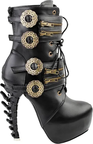 SHOW STORY LF80651 - Botines de plataforma con hebilla y cordones y tacón de hueso, color negro