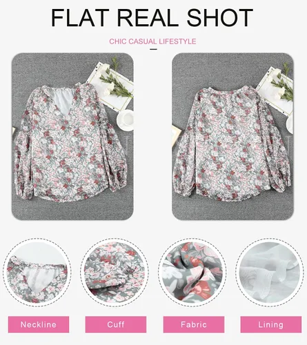Miniatura 5 de SHEWIN - Blusas casuales, holgadas, de estilo bohemio, mangas largas, con cuello en V y estampado floral para mujer