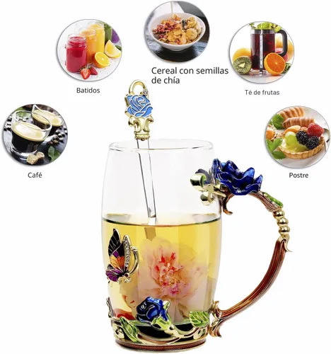 Miniatura 3 de Taza de té de vidrio para café, juego de tazas de té de lujo, cumpleaños, Navidad, día de San Valentín, idea de regalo para amantes del té y Azul
