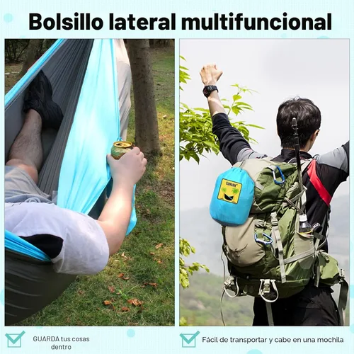 Miniatura 6 de SZHLUX Hamaca de camping doble e individual Hamacas portátiles con 2 correas para árboles y bolsa de transporte adjunta, ideal para exteriores, Gris