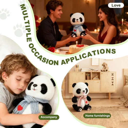 Miniatura 5 de Muñecas de panda de 9.8 pulgadas con bufanda de corazón de amor, juguetes de peluche suaves de animales de peluche, regalos de cumpleaños para Azul