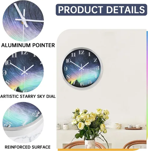 Miniatura 2 de Reloj de pared moderno de 12 pulgadas, funciona con pilas, reloj analógico colorido silencioso sin tictac para oficina, hogar, baño, cocina