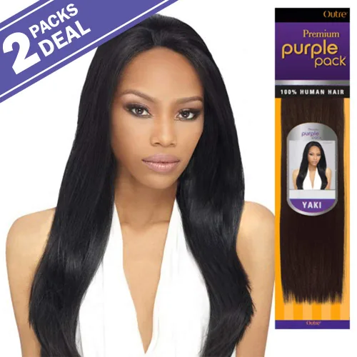 Miniatura 2 de Paquete de 2 ofertas: paquete de 2 paquetes de tejido de cabello humano Outre Premium Purple Pack Yaki (12 pulgadas, 1B)